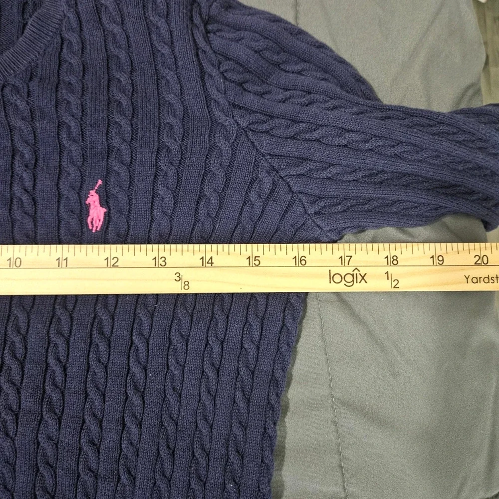 Polo Ralph Lauren Girls Cable Knit Cardigan Size L 12/14 Pink Pony Prep Sweater